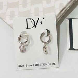 DVF Diane Von Furstenberg Earrings Chain Link Huggie Hoop Earrings Silver Tone